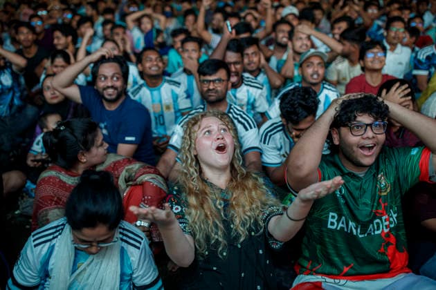 July 16, 2026, Dhaka, Bangladesh: Men and Women are watching the Argentina vs England football match on a giant screen at the University of Dhaka campus. FIFA World Cup, WM, Weltmeisterschaft, Fussball 2026 Argentina Vs England  - ZUMAa130 0861771811st Copyright: xKMxAsadx