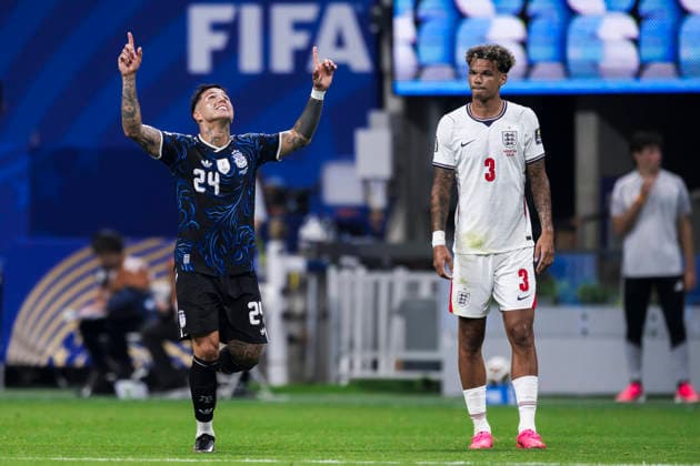 England v Argentina - FIFA World Cup, WM, Weltmeisterschaft, Fussball 2026 Enzo Fernandez of Argentina celebrates during the FIFA World Cup 2026 semi final football match between England and Argentina. Atlanta United States Copyright: xNicolòxCampox