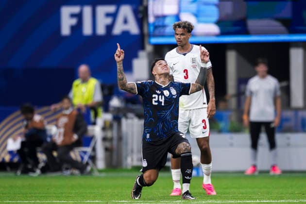 England v Argentina - FIFA World Cup, WM, Weltmeisterschaft, Fussball 2026 Enzo Fernandez of Argentina celebrates during the FIFA World Cup 2026 semi final football match between England and Argentina. Atlanta United States Copyright: xNicolòxCampox