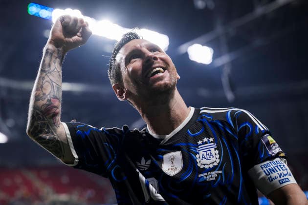 England v Argentina - FIFA World Cup, WM, Weltmeisterschaft, Fussball 2026 Lionel Messi of Argentina celebrates the victory at the end of the FIFA World Cup 2026 semi final football match between England and Argentina. Atlanta United States Copyright: xNicolòxCampox