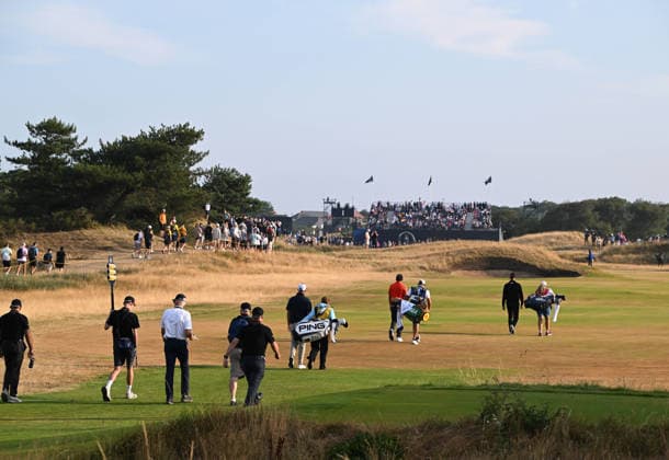 Max Homa (USA), Joe Dean (Eng) and Henrik Stenson (SWE) walk up the 1st fairway 154th Open Golf Championships, Royal Birkdale, Southport, UK - 16 Jul 2026Southport Royal Birkdale United Kingdom  Copyright: xGreigxCowie Shutterstockx 16988293m