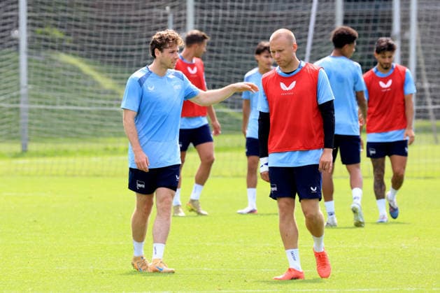 DEU, DFL, 2. FBL Hertha BSC, Training, 15.07.2026, Sportforum, Berlin, DEU, DFL, 2. FBL Hertha BSC, Training, Leon Jensen (Hertha BSC Berlin 5), Jon Dabur Thorsteinsson (Hertha BSC Berlin 24) DFL - regulations prohibit any use of Photographs as image sequences and or quasi-video Berlin Sportforum Berlin Deutschland *** GER, DFL, 2nd Bundesliga Hertha BSC, Training, July 15, 2026, Sportforum, Berlin, GER, DFL, 2nd Bundesliga Hertha BSC, Training, Leon Jensen, Hertha BSC Berlin 5; Jon Dabur Thorsteinsson, Hertha BSC Berlin 24. DFL regulations prohibit any use of photographs as image sequences and or quasi-video. Berlin Sportforum, Berlin, Germany Copyright: xNordphotox xEnglerx