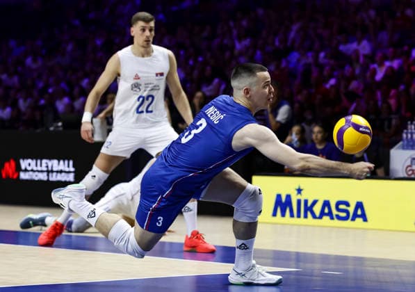 Men s Volleyball Nations League - Belgrade 2026 Serbia s Stefan Negic in action during the MenÕs Volleyball Nations League Pool 7 match between Serbia and Turkiye at Belgrade Arena on July 15, 2026 in Belgrade, Serbia. Belgrade Serbia Copyright: xSrdjanxStevanovicx x