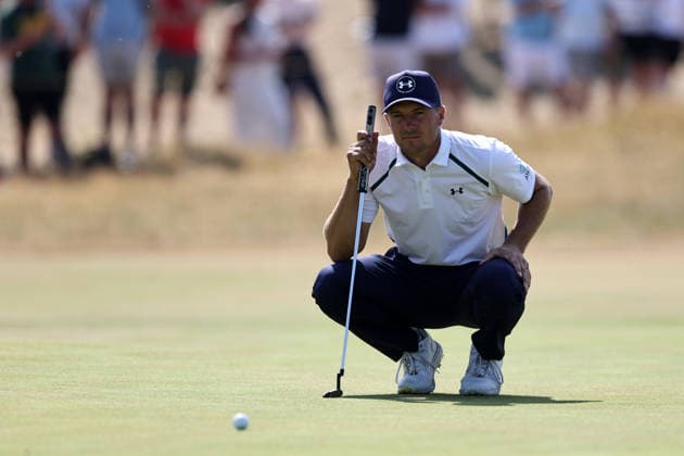 RECORD DATE NOT STATED 16Th July 2026; Royal Birkdale Golf Club, Southport, Merseyside, England; The Open Championship, Round One; Jordan Speith (USA) studies the line of his putt at the 4th hole DavidxBlunsden
