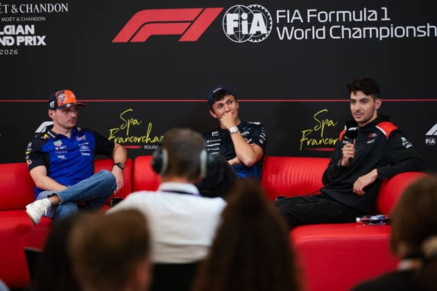 F1 - BELGIAN GRAND PRIX 2026 VERSTAPPEN Max (nld), Red Bull Racing Ford RB22, portrait, ALBON Alexander (tha), Williams F1 Team FW48, portrait and OCON Esteban (fra), TGR Haas F1 Team VF-26, portrait press conference, PK, Pressekonferenz during the Formula 1 Belgian Grand Prix 2026, 10th round of the 2026 Formula One World Championship, WM, Weltmeisterschaft from July 17 to 19, 2026 on the Circuit de Spa-Francorchamps, in Stavelot, Belgium - StavelotBelgium  Copyright: xEricxAlonsox