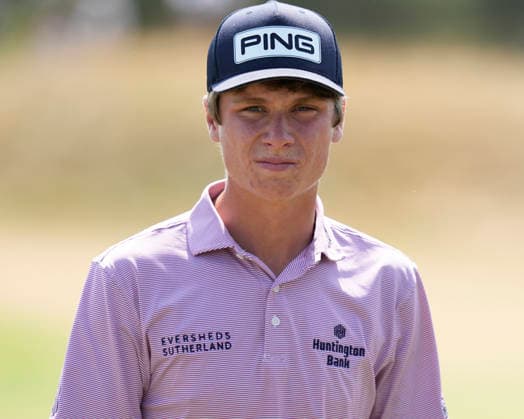 SOUTHPORT, ENGLAND - JULY 16: Mason Howell (a) (USA) walks to the 2nd green during Round 1 of the 154th Open Championship at the Royal Birkdale Golf Club, Southport on July 16, 2026 in Merseyside, England The 154th British Open Championship