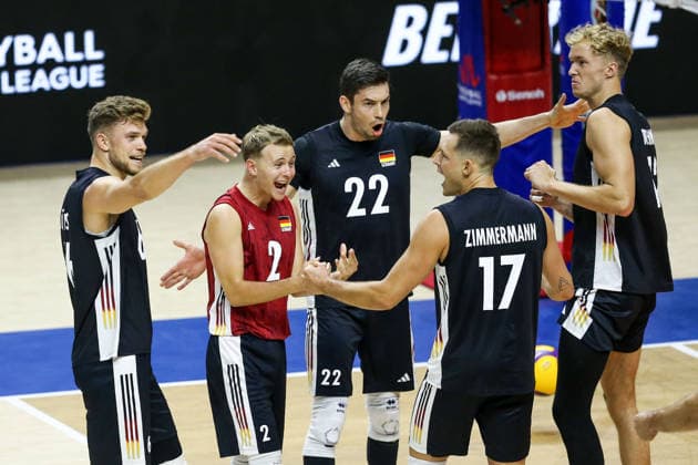 Iran v Germany - Men s Volleyball Nations League BELGRADE, SERBIA - JULY 16: Players of Germany celebrate after scoring a point during the Men s Volleyball Nations League match between Iran and Germany in Belgrade, Serbia on July 16, 2026. Filip Stevanovic Anadolu Belgrade Serbia. Editorial use only. Please get in touch for any other usage.  Copyright: x2026xAnadoluxFilipxStevanovicx