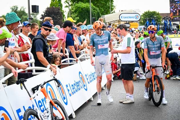 French Dorian Godon of Netcompany-INEOS is injured after the stage 12 of the 2026 Tour de France cycling race, a stage of 181km from Nevers Magny-Cours to Chalon-sur-Saone, on Thursday 16 July 2026. The 113th edition of the Tour de France starts on Saturday 4 July in Barcelona, Spain, and will finish in Paris, France on the 26th of July. POOLxETIENNExGARNIER  x181278708x