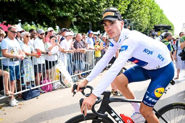 Spanish Juan Ayuso of Lidl-Trek pictured in the white jersey after the stage 12 of the 2026 Tour de France cycling race, a stage of 181km from Nevers Magny-Cours to Chalon-sur-Saone, on Thursday 16 July 2026. The 113th edition of the Tour de France starts on Saturday 4 July in Barcelona, Spain, and will finish in Paris, France on the 26th of July. DAVIDxPINTENS  x181278806x