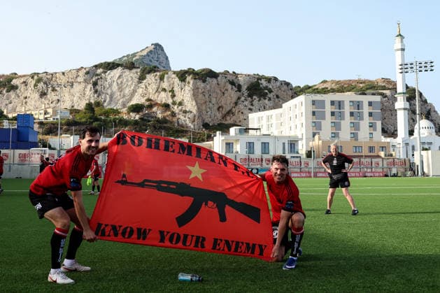 UEFA Europa Conference League First Qualifying Round Second Leg, Europa Point Stadium, Gibraltar 16 7 2026 St. Joseph s vs Bohemians Bohemians Jordan Flores and Dayle Rooney celebrate after the match Jordan Flores and Dayle Rooney celebrate after the match 16 7 2026  Copyright: xx 0F7A0633a