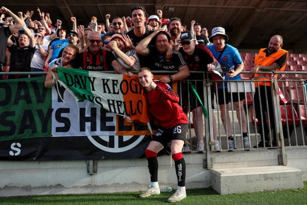 UEFA Europa Conference League First Qualifying Round Second Leg, Europa Point Stadium, Gibraltar 16 7 2026 St. Joseph s vs Bohemians Bohemians Ross Tierney celebrates with fans after the match Ross Tierney celebrates with fans after the match 16 7 2026  Copyright: xx 0F7A0673
