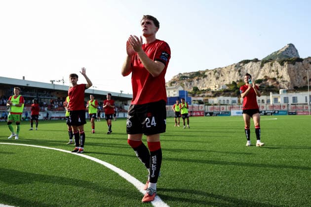 UEFA Europa Conference League First Qualifying Round Second Leg, Europa Point Stadium, Gibraltar 16 7 2026 St. Joseph s vs Bohemians Bohemians Cian Byrne applauds supporters after the match Cian Byrne applauds supporters after the match 16 7 2026  Copyright: xx 0F7A0314