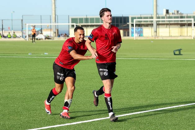 UEFA Europa Conference League First Qualifying Round Second Leg, Europa Point Stadium, Gibraltar 16 7 2026 St. Joseph s vs Bohemians Bohemians Pat Hickey is urged to celebrate with supporters by Douglas James-Taylor Pat Hickey is urged to celebrate with supporters by Douglas James-Taylor 16 7 2026  Copyright: xx 0F7A0380