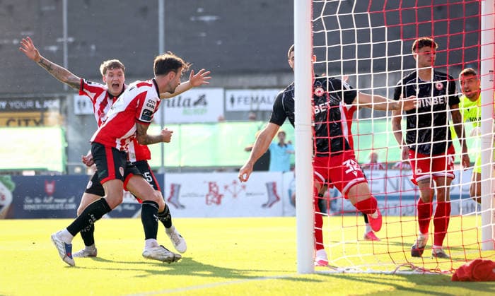 UEFA Europa League First Qualifying Round Second Leg, Ryan McBride Brandywell Stadium, Derry 16 7 2026 Derry City vs CSKA Sofia Derry™s Ellis Chapman turns to celebrate scoring the first goal of the game Ellis Chapman turns to celebrate scoring the first goal 16 7 2026  Copyright: xx RB2_7751