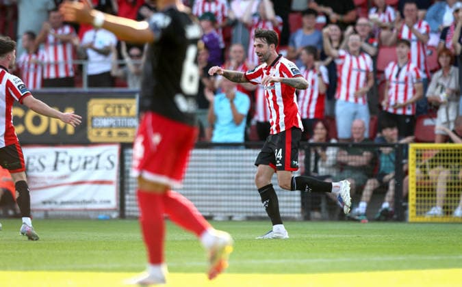 UEFA Europa League First Qualifying Round Second Leg, Ryan McBride Brandywell Stadium, Derry 16 7 2026 Derry City vs CSKA Sofia Derry™s Ellis Chapman celebrates scoring the first goal of the game Ellis Chapman celebrates scoring the first goal 16 7 2026  Copyright: xx RB1_8634
