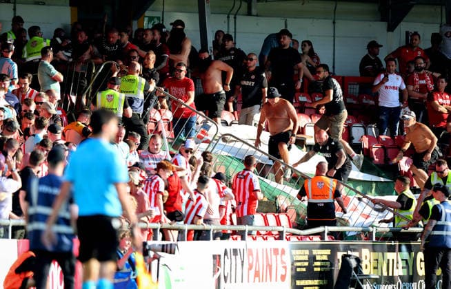 UEFA Europa League First Qualifying Round Second Leg, Ryan McBride Brandywell Stadium, Derry 16 7 2026 Derry City vs CSKA Sofia CSKA Sofia fans rush a barrier and the game is stopped CSKA Sofia fans rush a barrier and the game is stopped 16 7 2026  Copyright: xx RB1_8940