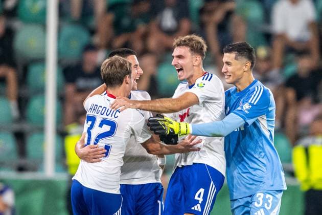 Hajduk Split players a goal celebrates during UEFA Europa league quali match - MSK Zilina - Hajduk Split, 16. july 2026 , Stadium pod Dubnom, Zilina, Slovakia Copyright: xMICHALxFAJT,ZOSPORTU.SKx MAR_8144