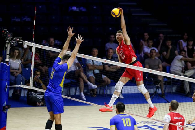 Serbia v Ukraine - Men s Volleyball Nations League BELGRADE, SERBIA - JULY 16: Dmytro Yanchuk (8) of Ukraine in action during the Men s Volleyball Nations League match between Serbia and Ukraine in Belgrade, Serbia, on July 16, 2026. Filip Stevanovic Anadolu Belgrade Serbia. Editorial use only. Please get in touch for any other usage.  Copyright: x2026xAnadoluxFilipxStevanovicx