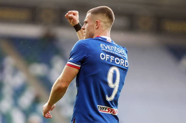 UEFA Europa Conference League First Qualifying Round Second Leg, Windsor Park, Belfast 16 7 2026 Linfield vs Nomme Kalju Linfield s Kieran Offord celebrates his sides second goal of the match Kieran Offord celebrates his sides second goal of the match 16 7 2026  Copyright: xx 160726JP3football018