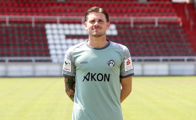 FC Würzburger Kickers; 3.Liga, Porträttermin 2026 2027, Marko Rajkovacic (FC Würzburger Kickers); 3.Liga, Porträttermin 2026 2027 Würzburg AKON ARENA Bayern Deutschland *** FC Würzburger Kickers, 3rd Division, Photo Shoot 2026–2027, Team Photo: Marko Rajkovacic, FC Würzburger Kickers, 3rd Division, Photo Shoot 2026–2027, Würzburg, AKON ARENA, Bavaria, Germany