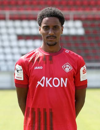 FC Würzburger Kickers; 3.Liga, Porträttermin 2026 2027, Namrud Embaye (FC Würzburger Kickers); 3.Liga, Porträttermin 2026 2027 Würzburg AKON ARENA Bayern Deutschland *** FC Würzburger Kickers, 3rd Division, Photo Shoot 2026–2027, Team Photo: Namrud Embaye; FC Würzburger Kickers, 3rd Division, Photo Shoot 2026–2027; Würzburg, AKON ARENA, Bavaria, Germany