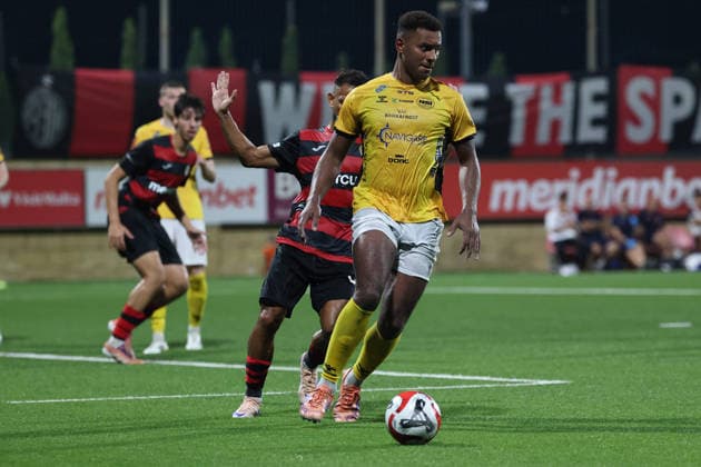 Sammy Skytte (right) of Runavik is in action during the UEFA Conference League First Qualifying Round, 2nd Leg match between Hamrun Spartans and Runavik at Centenary Stadium, Ta Qali, Malta on 16 July, 2026. Hamrun Spartans v Runavik - UEFA Conference League First Qualifying Round 1st Leg