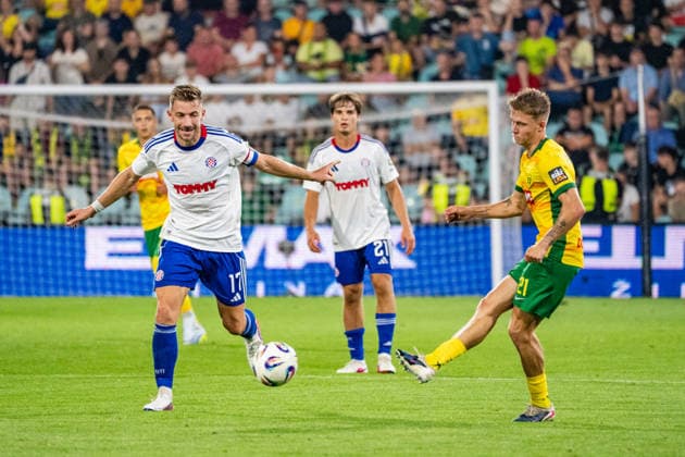 Dario Melnjak, Rokas Pukstas and Timotej Hranica seen during UEFA Europa League qualifying game between teams of MSK Zilina and Hajduk Split (Matej Sagan Ball Raw Images) Zilina Anton Malatinsky Stadium Slovakia Copyright: xMatejxSaganx DSC07889