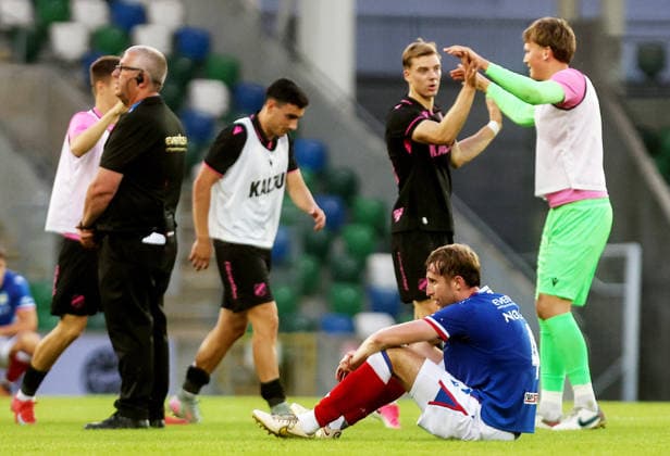 UEFA Europa Conference League First Qualifying Round Second Leg, Windsor Park, Belfast 16 7 2026 Linfield vs Nomme Kalju Linfield™s Ryan Nolan dejected after the match Ryan Nolan dejected after the match 16 7 2026  Copyright: xx 160726JP3football029