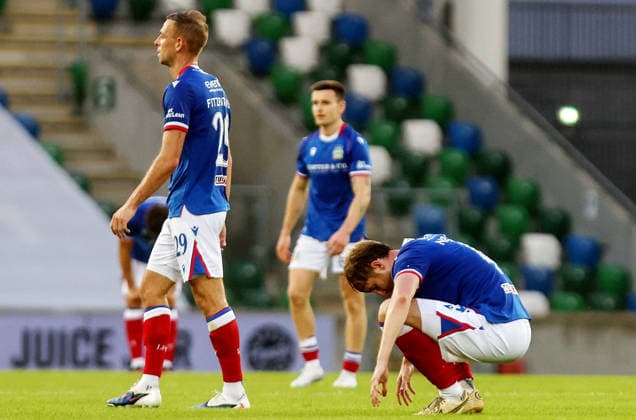 UEFA Europa Conference League First Qualifying Round Second Leg, Windsor Park, Belfast 16 7 2026 Linfield vs Nomme Kalju Linfield players dejected after the match Linfield players dejected after the match 16 7 2026  Copyright: xx 160726JP3football034