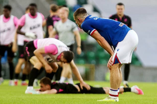 UEFA Europa Conference League First Qualifying Round Second Leg, Windsor Park, Belfast 16 7 2026 Linfield vs Nomme Kalju Linfield s Kieran Offord dejected after the match Kieran Offord dejected after the match 16 7 2026  Copyright: xx 160726JP3football036