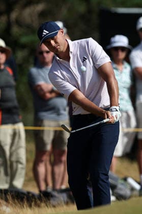 16th July 2026; Royal Birkdale Golf Club, Southport, Merseyside, England; The Open Championship, Round One; Ludvig Aberg (SWE) plays his second shot on the fourth hole DavidxBlunsden