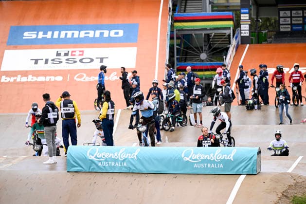 RECORD DATE NOT STATED 17th July 2026; Brisbane SX International BMX Centre, Brisbane, Queensland, Australia: 2026 UCI BMX Racing World Championships, Day One; juniors and under 23 riders during practice on day 1 NigelxOwen