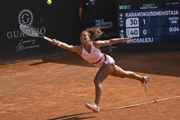 IPA86753846 - Naima Karamoko of Switzerland, playing alongside Darja Seme?istaja of Latvia, faced Yu-Yun Li of Taiwan and Rutuja Bhosale of India in the quarterfinal match at the ATV Bancomat Tennis Open WTA, Tennis Damen 125 at the Antico Tiro a Volo Club on July 16, 2026 in Rome, Italy. (Photo by Roberto Bettacchi)  Copyright: xRobertoxBettacchi IPAxSportx xx 86753846