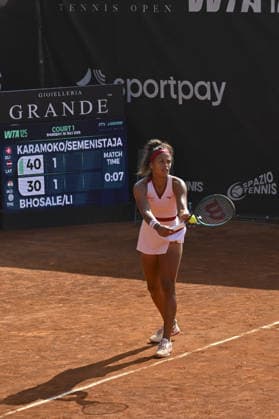 IPA86753817 - Naima Karamoko of Switzerland, playing alongside Darja Seme?istaja of Latvia, faced Yu-Yun Li of Taiwan and Rutuja Bhosale of India in the quarterfinal match at the ATV Bancomat Tennis Open WTA, Tennis Damen 125 at the Antico Tiro a Volo Club on July 16, 2026 in Rome, Italy. (Photo by Roberto Bettacchi)  Copyright: xRobertoxBettacchi IPAxSportx xx 86753817