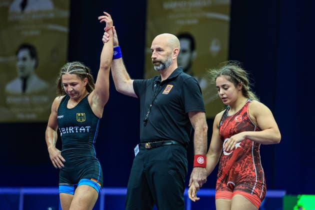 Wrestling Ranking Series Polyak & Janos & Istvan Memorial 55kg WW - Anastasia Blayvas (GER) df. Tuba Demir (TUR) *** Wrestling Ranking Series: Janos Istvan Polyak Memorial, 55kg WW: Anastasia Blayvas (GER) def. Tuba Demir (TUR) Copyright: xUnitedxWorldxWrestlingx xAmirrezx United World Wrestling Kadir C