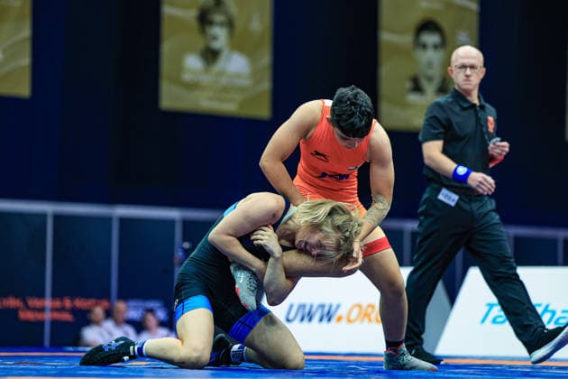 Wrestling Ranking Series Polyak & Janos & Istvan Memorial 55kg WW - Nataliia Klivchutska (UKR) df. Hansika Lamba (IND) *** Wrestling Ranking Series: Janos Istvan Polyak Memorial, 55kg Open Weight: Nataliia Klivchutska (UKR) defeated Hansika Lamba (IND) by fall Copyright: xUnitedxWorldxWrestlingx xAmirrezx United World Wrestling Kadir C