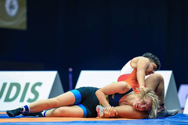 Wrestling Ranking Series Polyak & Janos & Istvan Memorial 55kg WW - Nataliia Klivchutska (UKR) df. Hansika Lamba (IND) *** Wrestling Ranking Series: Janos Istvan Polyak Memorial, 55kg Open Weight: Nataliia Klivchutska (UKR) defeated Hansika Lamba (IND) by fall Copyright: xUnitedxWorldxWrestlingx xAmirrezx United World Wrestling Kadir C