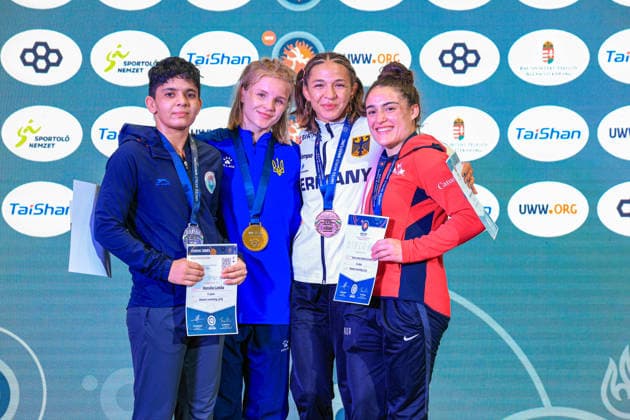 Wrestling Ranking Series Polyak & Janos & Istvan Memorial Podium 55kg WW - Gold: Nataliia Klivchutska (UKR), Silver: Hansika Lamba (IND), Bronze: Anastasia Blayvas (GER), Karla Lorena Godinez Gonzalez (CAN) *** Wrestling Ranking Series: Janos Istvan Polyak Memorial – 55kg WW Podium: Gold – Nataliia Klivchutska (UKR), Silver – Hansika Lamba (IND), Bronze – Anastasia Blayvas (GER), Karla Lorena Godinez Gonzalez (CAN) Copyright: xUnitedxWorldxWrestlingx xAmirrezx United World Wrestling Kadir C