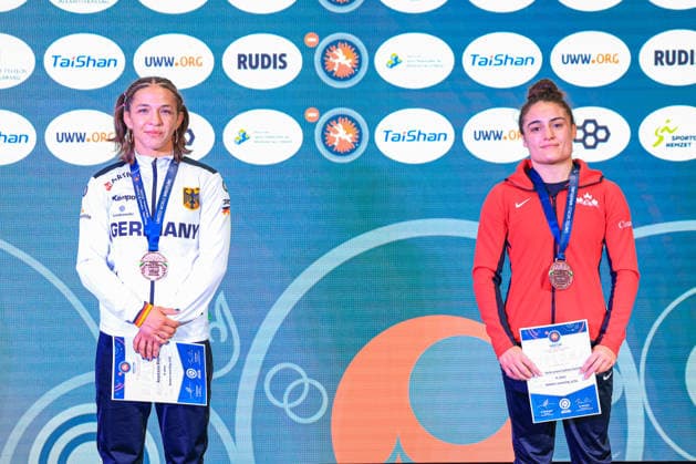 Wrestling Ranking Series Polyak & Janos & Istvan Memorial Podium 55kg WW - Bronze: Anastasia Blayvas (GER), Karla Lorena Godinez Gonzalez (CAN) *** Wrestling Ranking Series: Janos Istvan Polyak Memorial – 55kg WW Bronze Medalists: Anastasia Blayvas (GER), Karla Lorena Godinez Gonzalez (CAN) Copyright: xUnitedxWorldxWrestlingx xAmirrezx United World Wrestling Kadir C