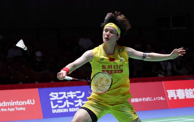 (260717) -- TOKYO, July 17, 2026 -- Wang Zhiyi hits a return during the women s singles quarterfinal match between Wang Zhiyi of China and Putri Kusuma Wardani of Indonesia at the Japan Badminton Open 2026 in Tokyo, Japan, July 17, 2026. ) (SP)JAPAN-TOKYO-BADMINTON-JAPAN OPEN 2026-WOMEN S SINGLES-QUARTERFINALS YuexChenxing 