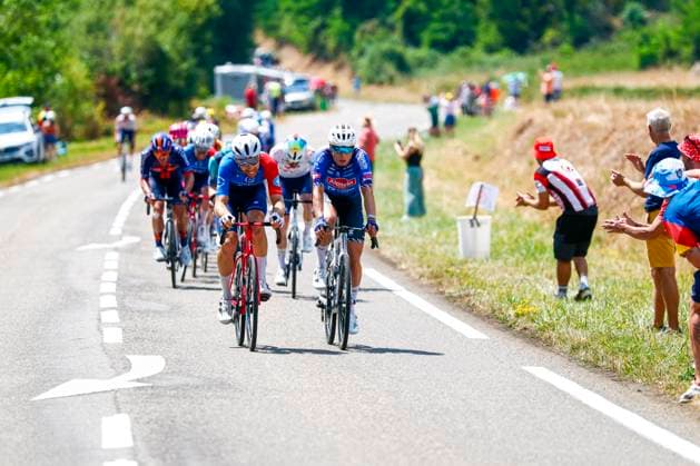 Tour de France 2026 Stage 13 BELFORT, FRANCE - JULY 17 : Russo Clement (FRA) of Groupama FDJ United, Philipsen Jasper (BEL) of Alpecin Premier Tech in action during stage 13 of the 113rd edition of Tour de France an UCI World Tour 2.UWT cycling road race stage for Men Elite of 205 km with start in Dole and finish in Belfort on July 17, 2026 in Belfort, France, 17 07 2026 Belfort France  Copyright: xLucaxBettinix