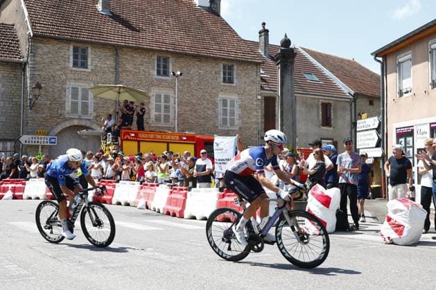 French Romain Gregoire of Groupama-FDJ United pictured in action during stage 13 of the 2026 Tour de France cycling race, a stage of 205km from Dole to Belfort, on Friday 17 July 2026. The 113th edition of the Tour de France starts on Saturday 4 July in Barcelona, Spain, and will finish in Paris, France on the 26th of July. POOLxLUCAxBETTINI  x181334583x