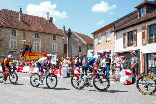Tour de France 2026 Stage 13 BELFORT, FRANCE - JULY 17 : Breuillard Nicolas (FRA) of TotalEnergies, Van Gils Maxim (BEL) of Red Bull - BORA - Hansgrohe in action during stage 13 of the 113rd edition of Tour de France an UCI World Tour 2.UWT cycling road race stage for Men Elite of 205 km with start in Dole and finish in Belfort on July 17, 2026 in Belfort, France, 17 07 2026 Belfort France  Copyright: xLucaxBettinix
