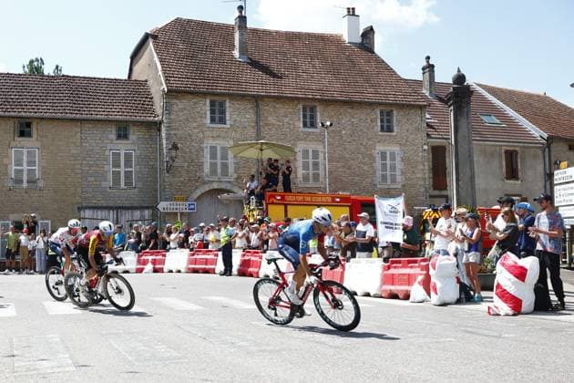 Italian Lorenzo Germani of Groupama-FDJ United pictured in action during stage 13 of the 2026 Tour de France cycling race, a stage of 205km from Dole to Belfort, on Friday 17 July 2026. The 113th edition of the Tour de France starts on Saturday 4 July in Barcelona, Spain, and will finish in Paris, France on the 26th of July. POOLxLUCAxBETTINI  x181334843x