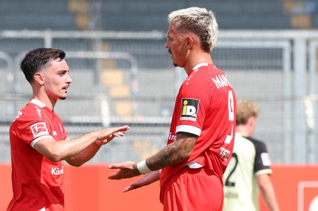 17.07.2026, xrekx, Fussball Testspiel, FSV Mainz 05 - 1.FC Kaiserslautern v.l. Torjubel nach dem Tor zum 3:0 celebrating the goal celebrate durch Paul Nebel (1. FSV Mainz 05) mit Phillip Tietz (1. FSV Mainz 05) (DFL DFB REGULATIONS PROHIBIT ANY USE OF PHOTOGRAPHS as IMAGE SEQUENCES and or QUASI-VIDEO) Mainz *** July 17, 2026, xrekx, Soccer Friendly Match, FSV Mainz 05 vs. 1. FC Kaiserslautern: Goal celebration after the 3–0 goal by Paul Nebel. 1. FSV Mainz 05 with Phillip Tietz. 1. FSV Mainz 05. DFL and DFB regulations prohibit any use of photographsRAPHS as IMAGE SEQUENCES and or QUASI-VIDEO Mainz