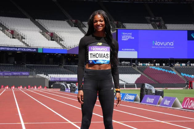 Track and Field: London Athletics Meet Gabby Thomas aka Gabrielle Thomas (USA) poses during London Athletics Meet press conference, PK, Pressekonferenz at London Stadium, Friday, July 17, 2026, in London, United Kingdom. London England United Kingdom EDITORIAL USE ONLY Copyright: xImagexofxSportx ImagexofxSportx iosphotos414823