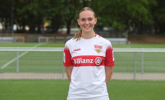 BAU Stuttgart ,Katharina Schäfer; VfB Stuttgart Frauen ; 1.BL Frauen, Porträttermin 2026 2027, *** BAU Stuttgart, Katharina Schäfer, VfB Stuttgart Women s 1st Team (Women s Bundesliga), Photo Shoot 2026–2027,