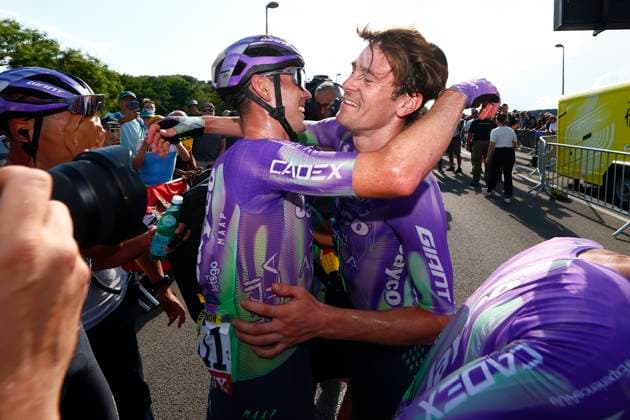 Tour de France 2026 Stage 13 BELFORT, FRANCE - JULY 17 : Schmid Mauro (SUI) of Team Jayco AlUla celebrating his victory during stage 13 of the 113rd edition of Tour de France an UCI World Tour 2.UWT cycling road race stage for Men Elite of 205 km with start in Dole and finish in Belfort on July 17, 2026 in Belfort, France, 17 07 2026 Belfort France  Copyright: xLucaxBettinix