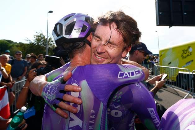 Sport Themen der Woche KW29 Tour de France 2026 Stage 13 BELFORT, FRANCE - JULY 17 : Schmid Mauro (SUI) of Team Jayco AlUla celebrating his victory during stage 13 of the 113rd edition of Tour de France an UCI World Tour 2.UWT cycling road race stage for Men Elite of 205 km with start in Dole and finish in Belfort on July 17, 2026 in Belfort, France, 17 07 2026 Belfort France  Copyright: xLucaxBettinix
