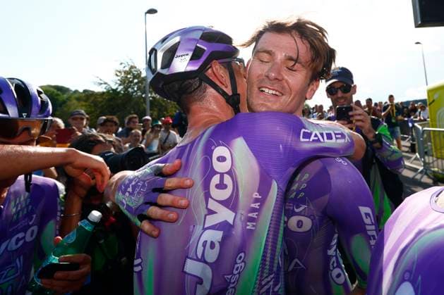 Tour de France 2026 Stage 13 BELFORT, FRANCE - JULY 17 : Schmid Mauro (SUI) of Team Jayco AlUla celebrating his victory during stage 13 of the 113rd edition of Tour de France an UCI World Tour 2.UWT cycling road race stage for Men Elite of 205 km with start in Dole and finish in Belfort on July 17, 2026 in Belfort, France, 17 07 2026 Belfort France  Copyright: xLucaxBettinix